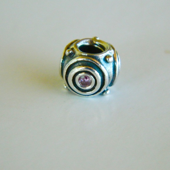 Retired Authentic Pandora Concentric Circle Charm with Pink CZ - Picture 4 of 6